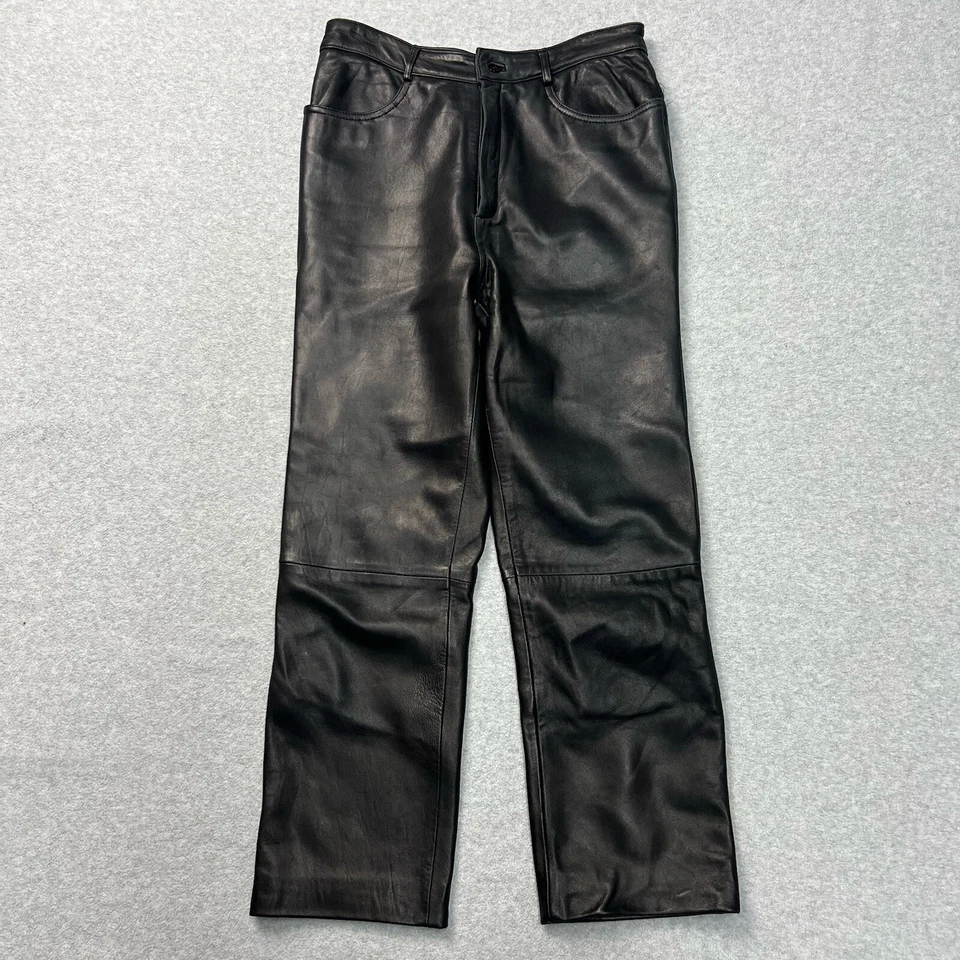 Pantalones Real Clothes para mujer 4 de cuero negro pierna recta forrados tiro alto Foto 1 de 4