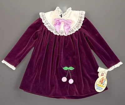 Vintage ¡NUEVO CON ETIQUETAS! Vestido de terciopelo ciruela y encaje Bonnie Jean para niñas talla 5 hecho en la Unión en EE. UU. Foto 1 de 4