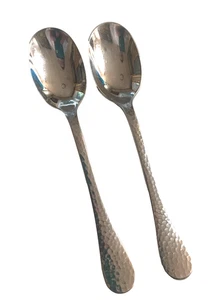 2 Place Oval Soup Spoon Gingko Lafayette 18/0 Stainless Hammered Glossy 7 5/8'' - Picture 1 of 2