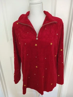 Quacker Factory 1/4 Zip Sz M Velvety Fleece Pullover Embellished Jacket - Image 1 of 4