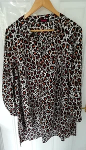 Cruz Size 18 Black Brown Animal Print Lagenlook Shirt Blouse Top Ladies - Picture 1 of 9