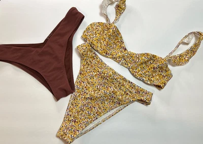 NUEVO Lote Floral Bikini Mujer Talla S XS Abercrombie & Fitch Amarillo Marrón Foto 1 de 4