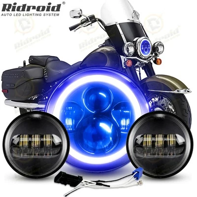 For Harley Heritage Softail Classic 7" LED Headlight + 4.5" Fog Passing Lights Foto 1 de 4