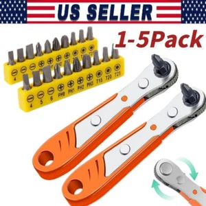 2×Ratcheting Right Angle Screwdriver Hex Drive 90 Degree Offset + 10PCS Bits Set - Picture 1 of 11