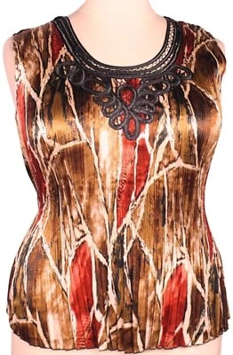 Novo com etiquetas Essentials By Milano multicolorido plus size 1X top bordado sedoso plissado - Imagem 1 de 4