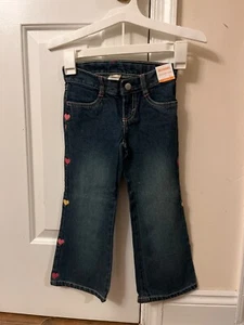Kid Girls Sz 4 Embroidered Heart Bootcut Jeans Adjustable Waist NWT - Picture 1 of 8