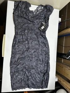 Womens Dress-Sequin Lace Scalloped V-Neck Dark Gray-Beaded Sheath size 8 - Picture 1 of 4