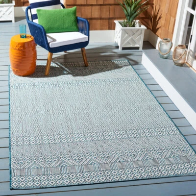 SAFAVIEH Outdoor CY8235-53512 Courtyard Ivory / Aqua Rug - Image 1 of 4