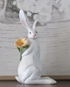 BUNNY Rabbit SCULPTURE Figurine*Yellow Daisy*Primitive/French Country Farmhouse
