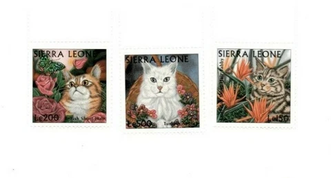 Sierra Leone 1997 - Cat Breeds, Angora, Tabby - Set of 3v - Scott 2036-28 - MNH Cover