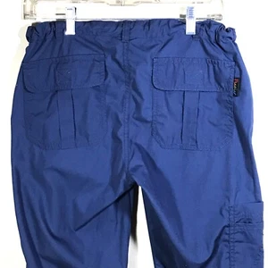 IZZY Scrubs Women Sz S Navy Blue BOTTOMS Cinch Waist 6 POCKETS #7469 Peaches - Picture 1 of 7
