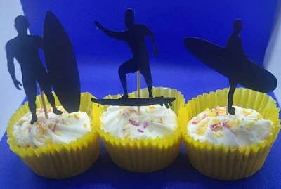 12 Cupcake Silhouette Surfing Toppers. Three styles provided.  - Image 1 of 4