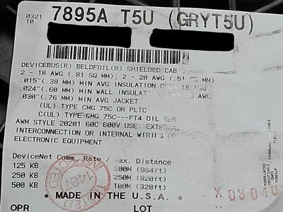 Cable de datos medios Belden 7895A 18/1P+20/1P dispositivo blindado múltiple bus PLTC gris/10 pies Foto 1 de 4