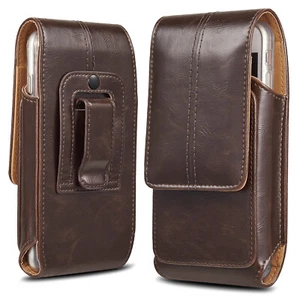 Business Men Vertical Leather Cell Phone Pouch Case Holster Belt Loop Holder US - Picture 1 of 29