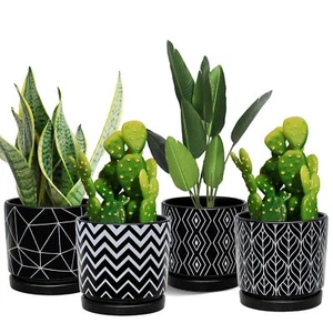Flower Pots5.5 Inch Black Ceramic Planter With Drainage Holeindoor Cylinder Plan - Picture 1 of 6