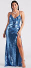 Windsor Ariella Blue Sequin Formal Size Xs Nwt Ruched Mermaid