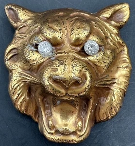 Vintage Joseff of Hollywood Pin Brooch Tiger Head Gold Tone Costume Jewelry - Picture 1 of 11