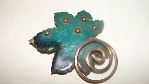 VINTAGE MATISSE COPPER / ENAMEL LEAF SHAPED BROACH / PIN - Picture 1 of 4