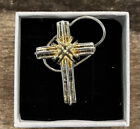 Cross Pendant Necklace, Sliver With Gold Inlay