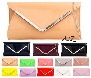 Women's Patent Leather Clutch bag Handbag Evening Party Envelope wedding prom - Picture 1 of 15