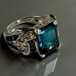sterling silver blue square cubic zirconia accent ring sz 6 - Picture 1 of 6