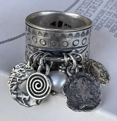 Silpada R1902 STERLING SILVER Pearl Stamped Coin Cha cha Ring Sz 8 - Image 1 of 4