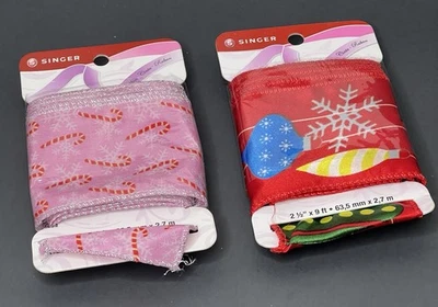 Singer Christmas Wired Ribbon Candy Canes Ornaments 2.5 x 9 ft NEW 2 Packs - Image 1 of 4