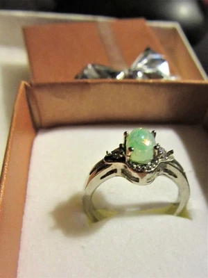 Anillo de ópalo imitación plata talla 7,5 piedra vacaciones moda joyería Foto 1 de 3