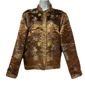 citron santa monica chinese brocade golden dragon snap button coat Size L - Picture 1 of 9