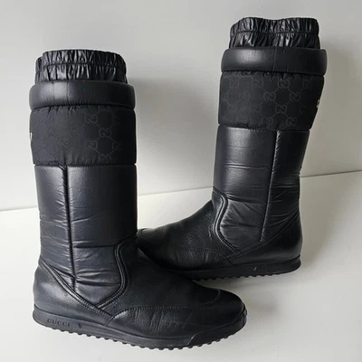 Gucci Monograma Guccissima Nylon Negro Cuero Botas 40 Foto 1 de 4