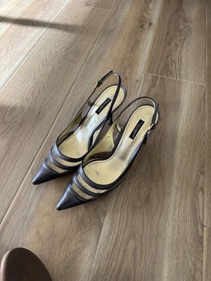 DOLGE & GABBANA Gun Metal Gray Metalic Slingback Shoes Cut Out Size 39.5 - Image 1 of 4