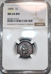 NGC MS-64 BN 1890 Indian Head Cent, Razor-Sharp & Attractively Toned. - Picture 1 of 2