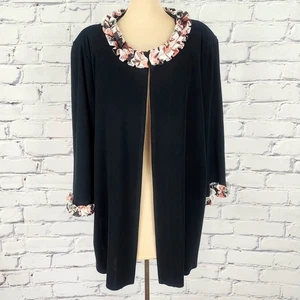 MING WANG Jacke offene Strickjacke Damen 1X schwarz Rüschenbesatz reifer Corpcore  - Bild 1 von 9