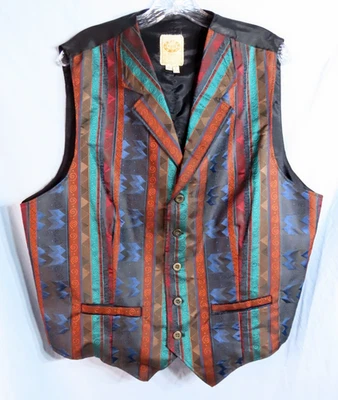 WAHMAKER Wah Maker Men's Satin Vest SOUTHWEST WESTERN COWBOY Ranch Dress Wear XL - Image 1 of 4