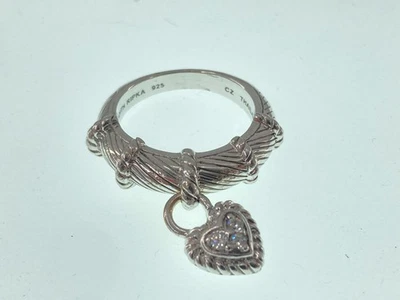 Judith Ripka Dangling Heart Charm CZ Stones Sterling Silver Fidget Ring 7 Thai - Image 1 of 4