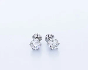 Borchie classiche oro 14 carati taglio tondo taglio tondo diamanti naturali certificati 1,0 CT H/SI1 - Foto 1 di 4