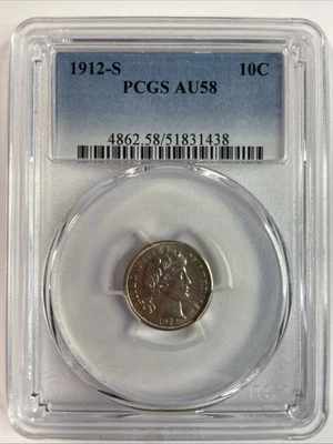 1912-S Barber Dime PCGS AU58 - Image 1 of 4