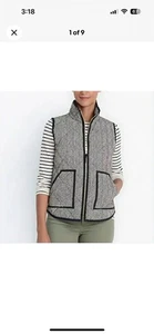 J.Crew Herringbone Puffer Vest Women’s S Full Zip Pockets Black White Quilted - Picture 1 of 9