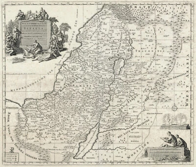 Mapa "Het Heylige Land verdeeld in de Twaalf Stammen Israel" (Tierra Santa) c. 1700 Foto 1 de 4