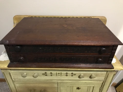 Antique Willimantic Thread/ Spool Store Counter  2 Drawer Display Cabinet Rare Cover