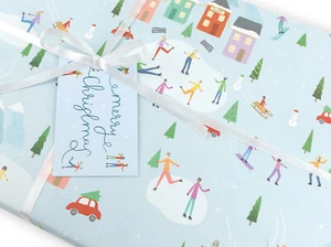 Carta da imballaggio regalo villaggio di Natale | Confezione regalo di qualità + etichetta | Riciclabile - Foto 1 di 5