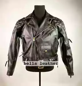 Men's Real Cow Leather Brando Biker Jacket With the Full belt - Picture 1 of 3