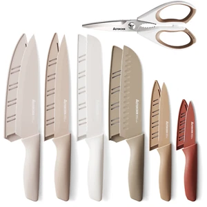 KITCHEN KNIFE CUTLERY SET 7 Piece Anti-Rust Stainless Steel w/6 Blade Guards - Picture 1 of 12