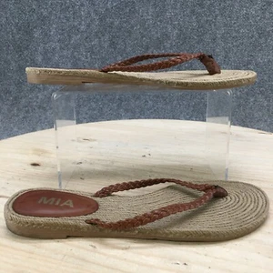 Mia Sandals Womens 7.5 Thong Flats Brown Leather Round Open Toe Casual Comfort - Picture 1 of 9