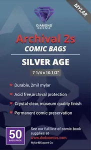 Mylar ARCHIVAL2s Comic Bags - Silver Age 50 count pack - Picture 1 of 1