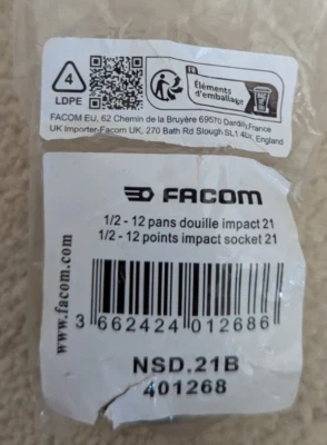 Facom 1/2" Drive Bi Hexagon Impact Socket Metric 21mm - New - Image 1 of 2
