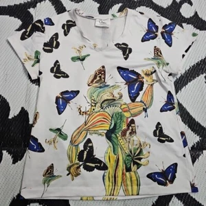Women's Medium Salvador Dali Butterfly "Tres Picos" Shirt 3/4 Length V-Neck - Picture 1 of 9