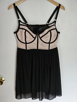 Torrid Curve Light Pink Lace And Black Mesh Strappy Babydoll - Image 1 of 2