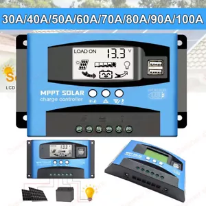 Panel controlador de carga solar 30-100A regulador de batería LCD 12V/24V doble USB - Imagen 1 de 12