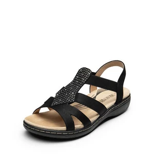 Women Arch Support Flat Sandals Stretchy Strap Open Toe Casual Shoes Wide Size - Picture 1 of 16